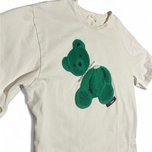 Unique One-Of-A-Kind Men’s T-Shirt with 3D Fuzzy Green Teddy Bear Design Size L - Picture 4 of 7